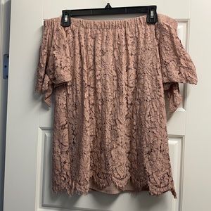 Mischievous mauve Lace off shoulder top